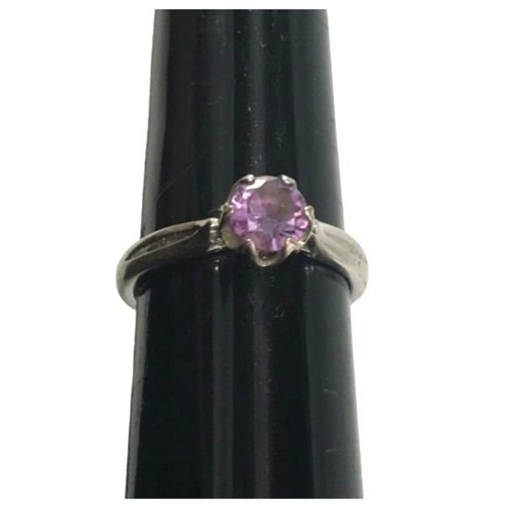 Silver Plated Purple Cubic Zirconia Solitaire Ring Size 7